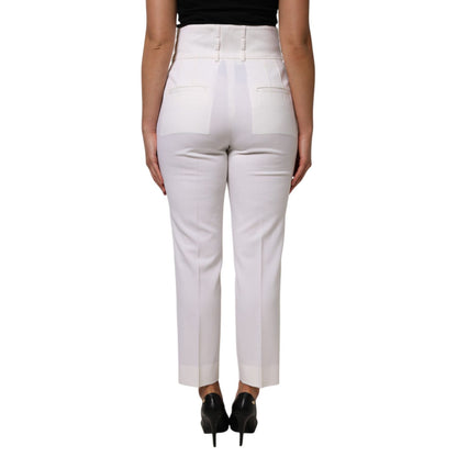Dolce & Gabbana White Wool High Waist Tapered Pants
