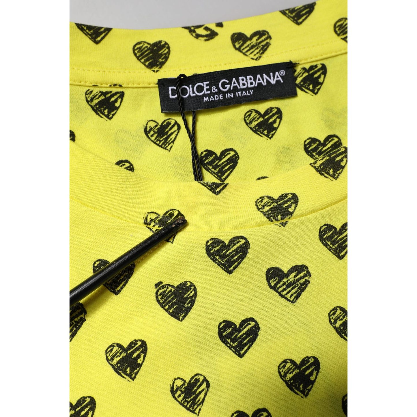 Dolce & Gabbana Yellow Cotton DG Heart Print Crew Neck T-shirt