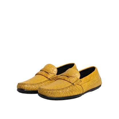 Dolce & Gabbana Yellow Exotic Leather Loafers Slip On Shoes