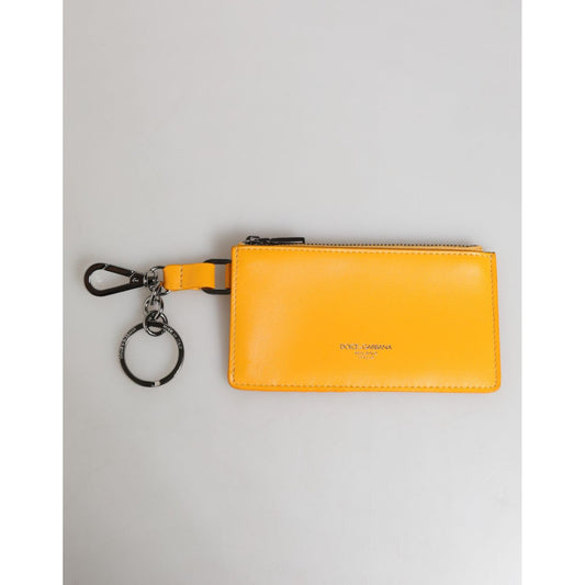 Dolce & Gabbana Yellow Orange Leather Credit Card Key Holder Clip On Wallet SMY11325