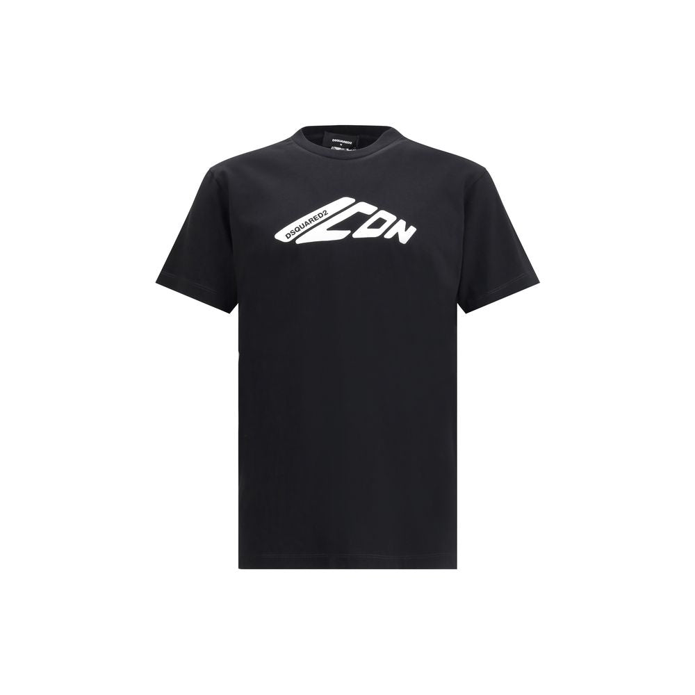 Dsquared² Black Cotton Sportswear T-shirt with logo print, ribbed crew neck, front monogram, perfect for urban casual look.