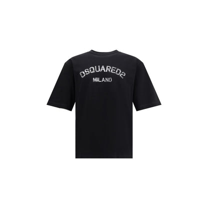 Dsquared² Black Cotton T-Shirt with ribbed crew neck and contrasting monogram print for a stylish casual look.