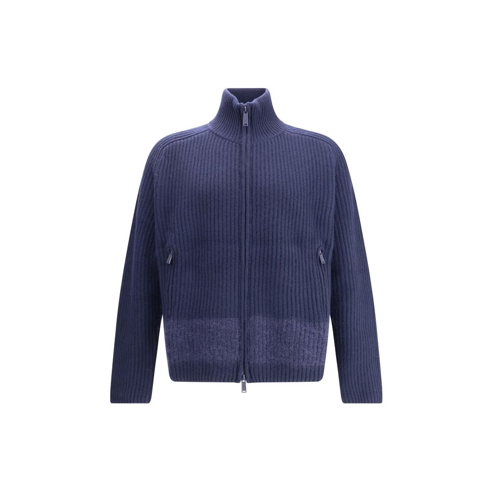 Dsquared² Blue Wool Cardigan with ribbed knit, double-slider zipper, and mohair band design in AW25 collection.