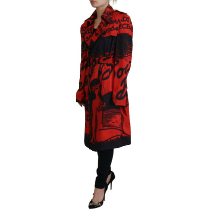 Dsquared² Red Printed Button Collared Desigual Coat Jacket 1728,67345645728,Clothing,Coats - Jackets & Coats - Clothing,Dsquared²,IT38 | XS,Jackets & Coats - Clothing,Jackets & Coats - Women - Clothing,Material: 100% Polyester,Preowned / Defect,Red,Women