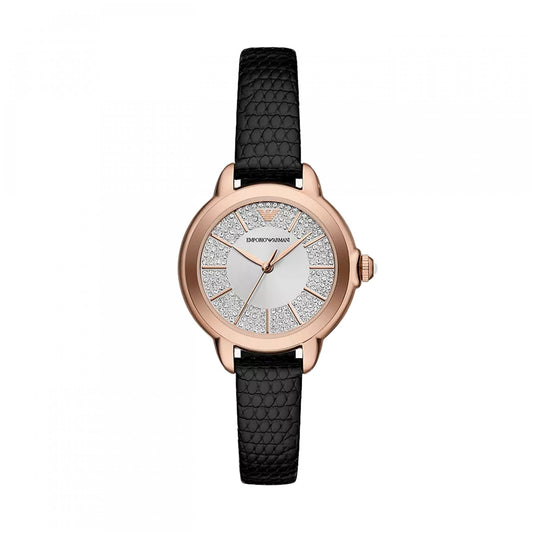 EMPORIO ARMANI WATCHES Mod. AR11631 Ladies Wristwatch, 32mm Case, Black Strap, Rose Gold Bezel, Official Box Included