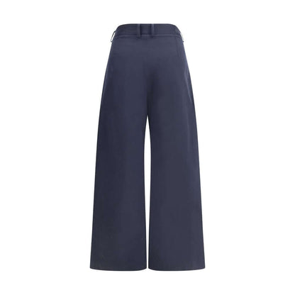 Ella Blue Cotton Casual Pants with wide leg design, front pleats, and belt loops. Ideal for elegant, versatile styling.
