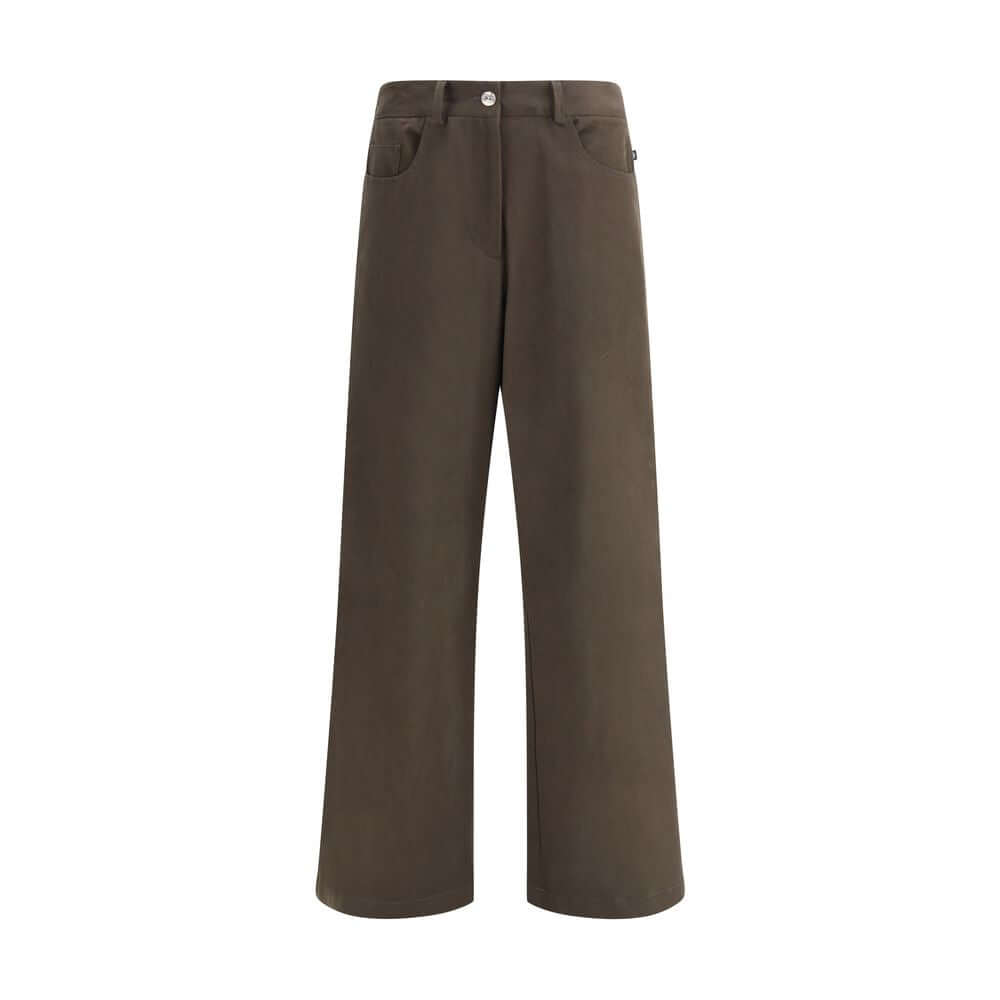 Ella Brown Cotton Casual Pants - classic straight leg, front button zip, five-pocket styling, perfect for everyday refined looks.