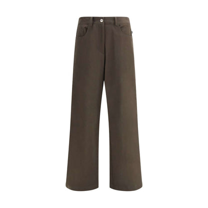 Ella Brown Cotton Casual Pants - classic straight leg, front button zip, five-pocket styling, perfect for everyday refined looks.