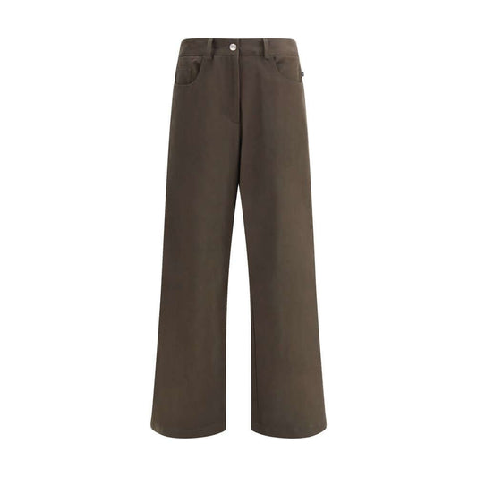 Ella Brown Cotton Casual Pants with classic straight leg, front button, and zip closure, 5-pocket design for everyday wear.
