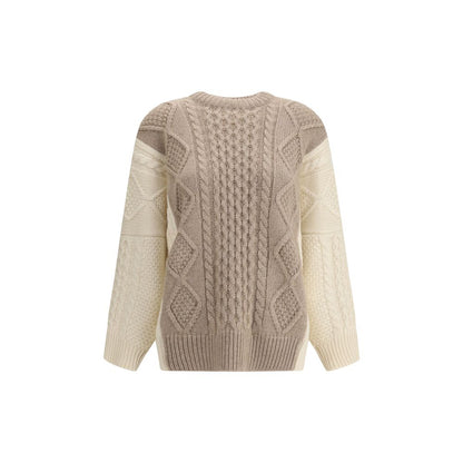 Ella Cream Cashmere Cashmere Sweater, two-tone cable-knit design with ribbed crewneck, hem, and cuffs for elegant winter style.