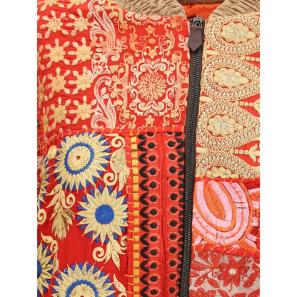 Close-up of Ella Multicolor Cotton Bomber showing intricate embroidery and patchwork design, AW25 collection.
