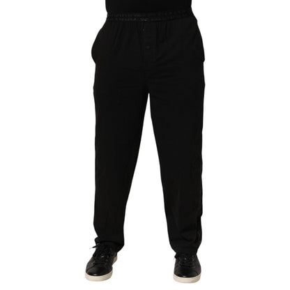 Emporio Armani Black Cotton Blend Logo Waistband Trouser Pants