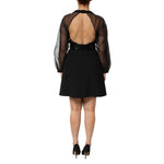 Emporio Armani Black Sheer Sleeve Belted V-Neck Mini Dress