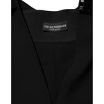 Emporio Armani Black Sheer Sleeve Belted V-Neck Mini Dress