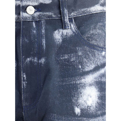 Close-up of Emporio Armani Multicolor Cotton Casual Pants with denim-effect print and traditional five-pocket style.