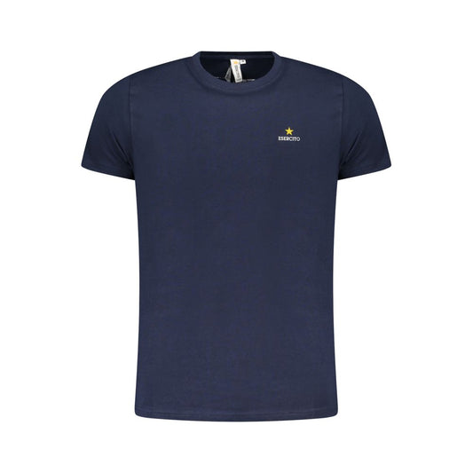 Esercito 1659 Blue Cotton T-Shirt with short sleeves, crew neck, aviation print, and logo.