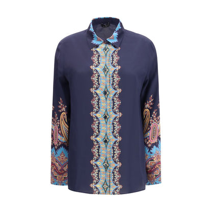Etro Multicolor Silk Pattern Shirt with floral Paisley print, featuring classic collar and button closure, 100% silk crepe de Chine.
