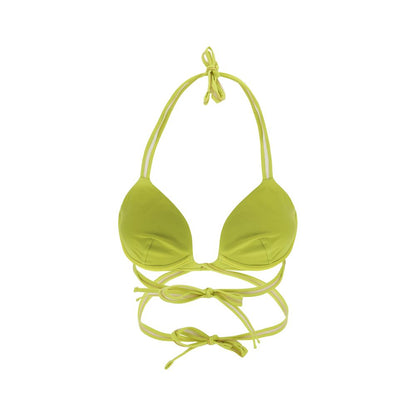 Exilia Yellow Polyamide Bikini top featuring triangle design, double lace tie, and braided straps for SS24