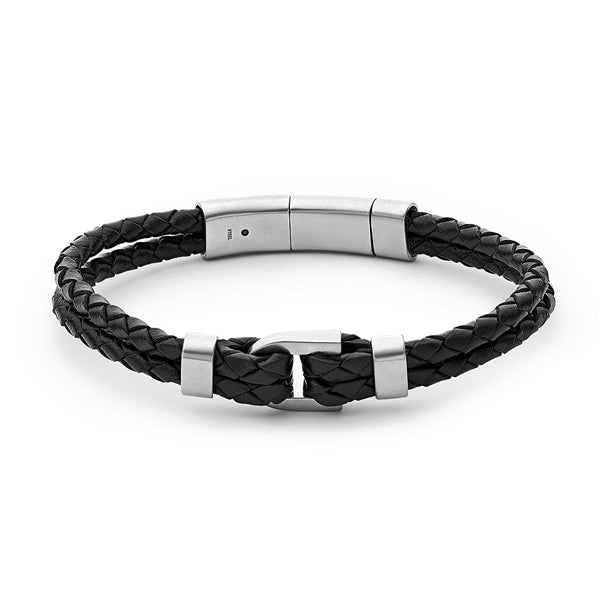 FOSSIL JEWELS JEWELRY Mod. JF04202040 black braided leather bracelet with silver clasp