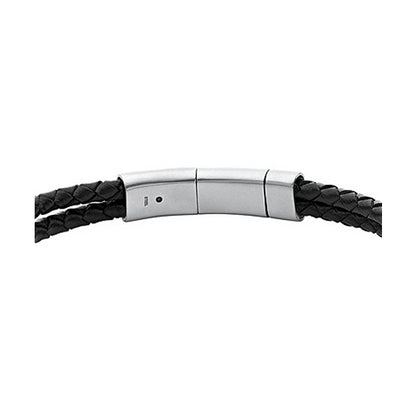 FOSSIL JEWELS JEWELRY Mod. JF04202040 black leather bracelet with sleek silver clasp.