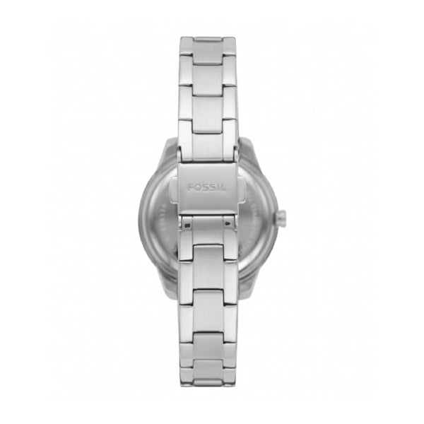 FOSSIL Mod. ES5137 ladies wristwatch with 30mm case in silver, shown from the back within official packaging.