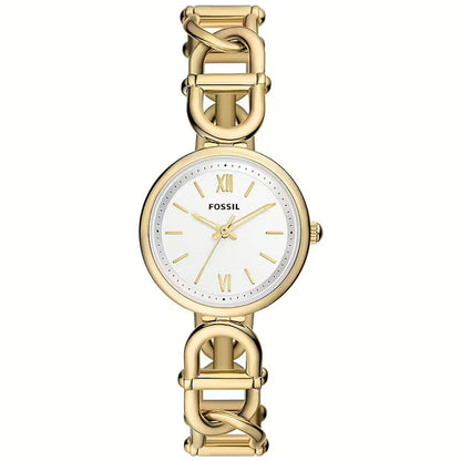 FOSSIL Mod. ES5272 lady wristwatch, 5 ATM water-resistant, SS IP Gold strap, 30 mm case, quartz movement, shown in official packaging.