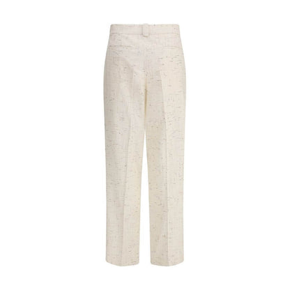 Fabiana Filippi Cream Cotton Casual Pants with pleated, straight-leg design and welt pockets, offering elegance and structure.