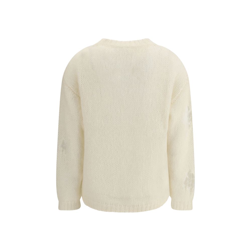 Back view of Fabiana Filippi Cream Mohair Sweatshirt featuring ribbed cuffs and hem with delicate all-over rips.
