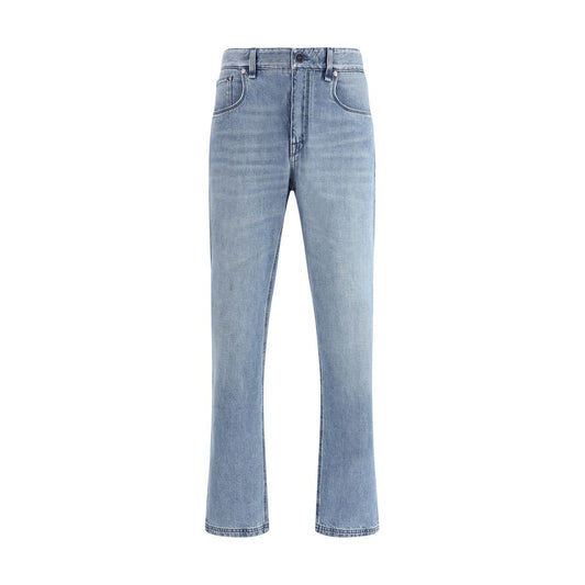 Fendi Light Blue Cotton Straight-Leg Jeans with classic 5-pocket design, slim fit, and zip-and-button closure, AW25 season.