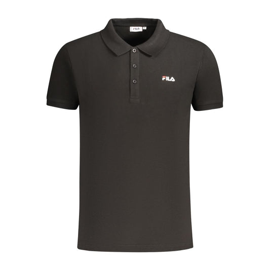 Fila Black Cotton Men Polo Shirt with embroidered logo and three-button placket, showcasing a sleek and stylish design.