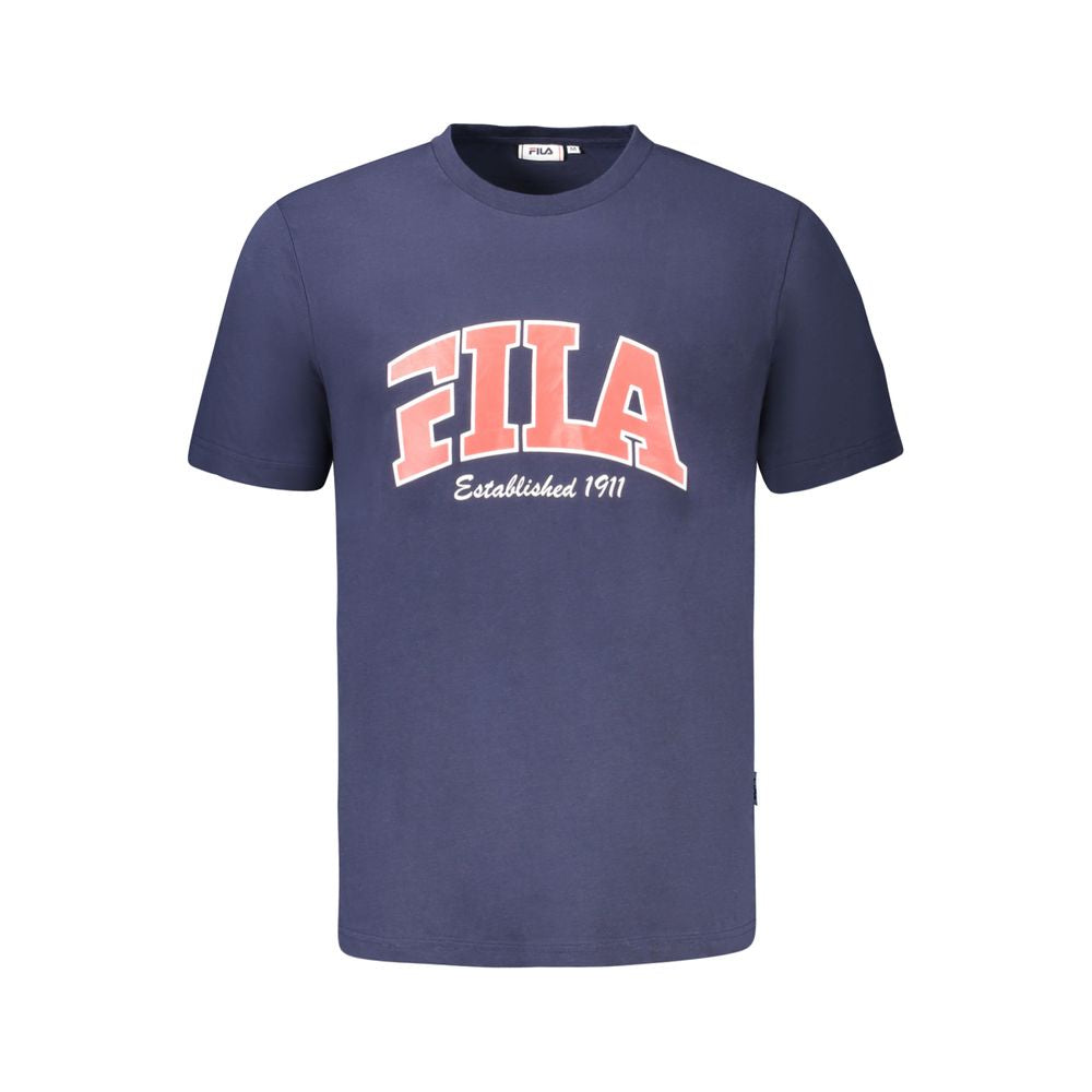 Fila Blue Cotton Men T-Shirt with graphic print and iconic logo, short sleeve crew neck, perfect for casual outings.