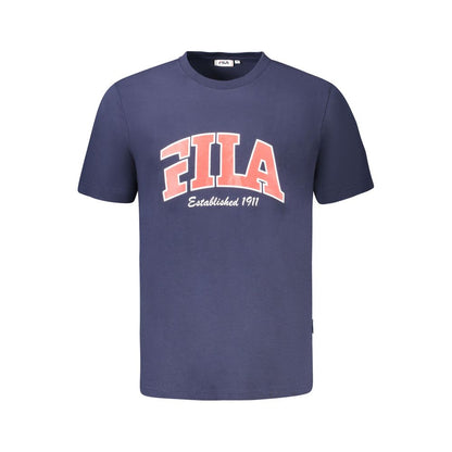 Fila Blue Cotton Men T-Shirt with graphic print and iconic logo, short sleeve crew neck, perfect for casual outings.