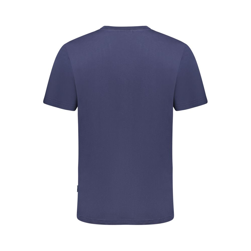 Back view of Fila Blue Cotton Men T-Shirt, showcasing solid color and short sleeve design, perfect for casual wear.