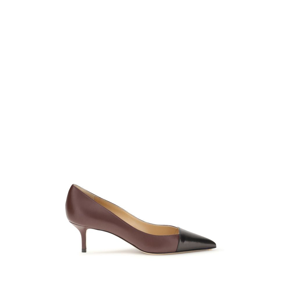 Francesco Russo Multicolor Calf Leather Bos Taurus Mid Heel Pumps with two-tone design, kitten heel, and almond toe for elegance and comfort.