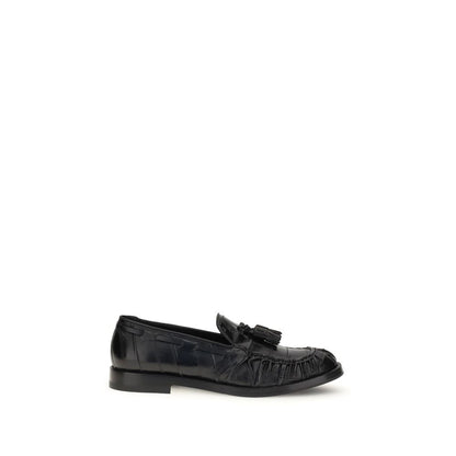 Fratelli Rossetti Black Rubber Slip-On Loafers with tassels, round toe, and flat sole for a refined smart-casual look.