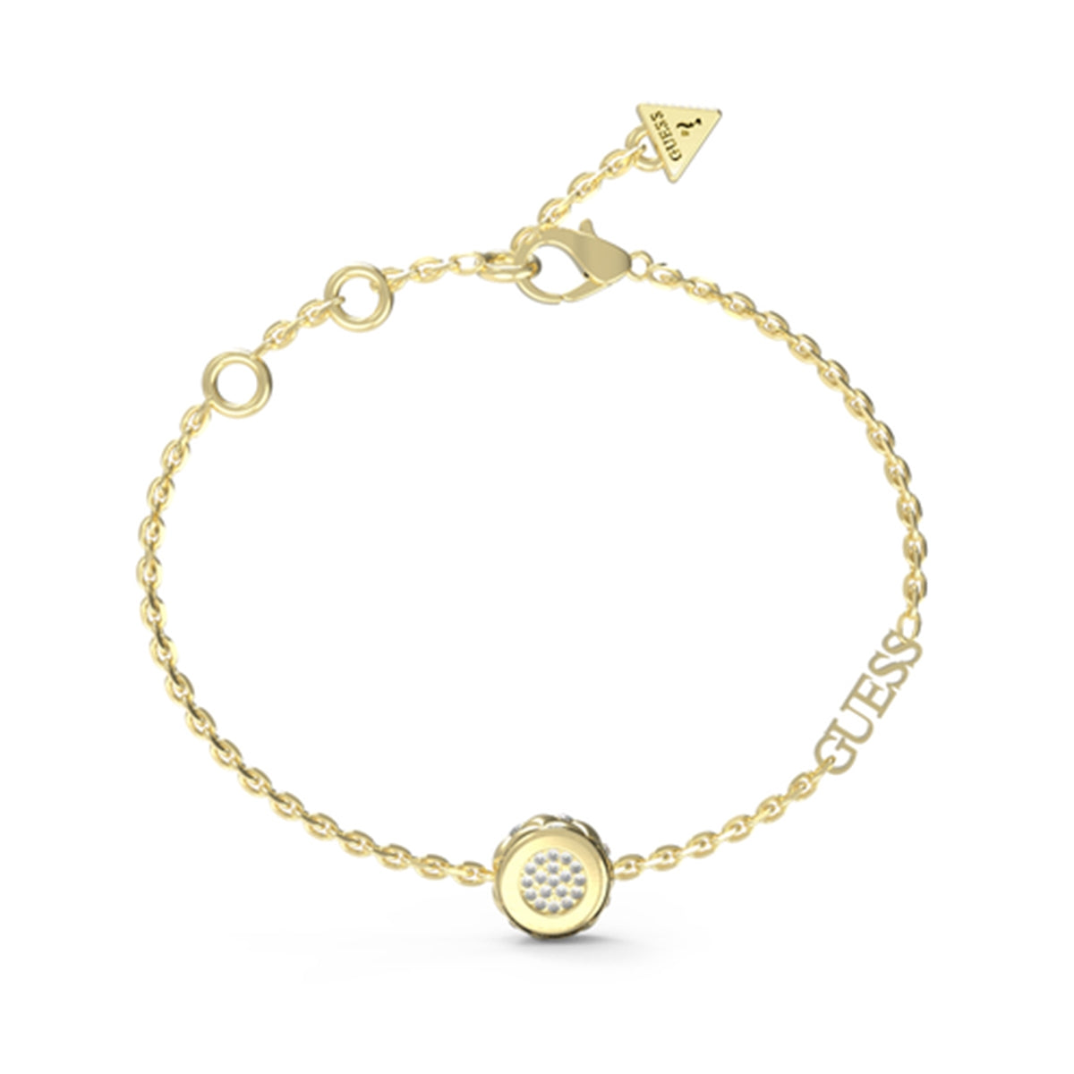 Alt Tag: GUESS JEWELS JEWELRY Mod. JUBB04594JWYGS bracelet in gold with logo charm, elegant design for stylish wear.