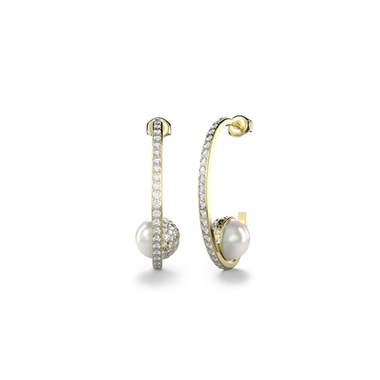 GUESS JEWELS JEWELRY Mod. JUBE04452JWYGT-U gold and pearl hoop earrings featuring diamond accents.