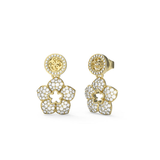 GUESS JEWELS JEWELRY Mod. JUBE04471JWYGT-U elegant floral gold earrings with sparkling stones