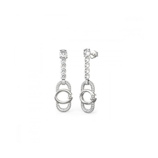 Elegant silver earrings from GUESS JEWELS JEWELRY Mod. JUBE04507JWRHT-U, featuring a chain design with sparkling stones.