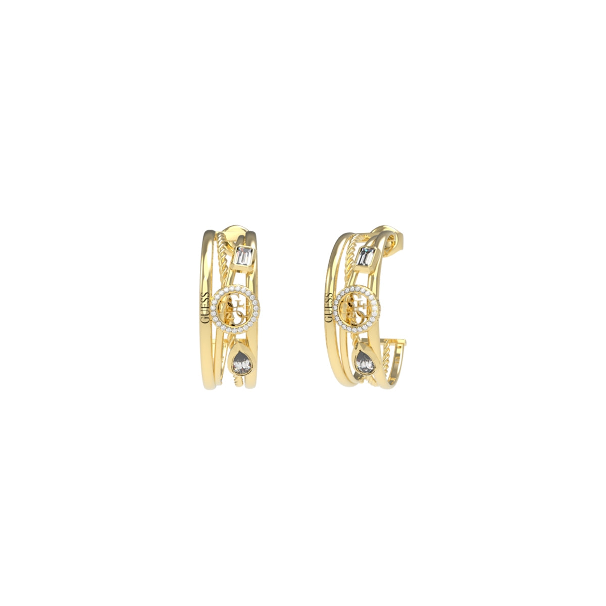 GUESS JEWELS JEWELRY Mod. JUBE05236JWYGT-U elegant gold earrings with intricate design.