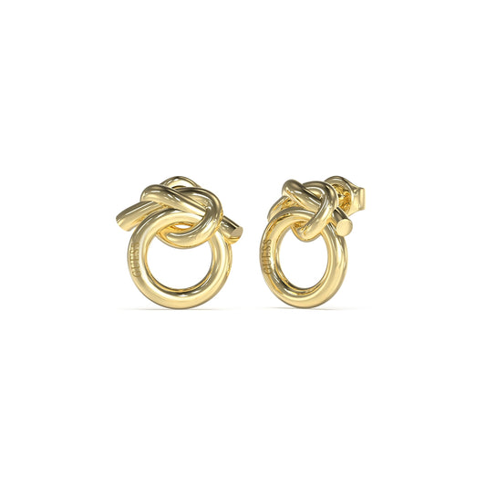 GUESS JEWELS JEWELRY Mod. JUBE05489JWYGT-U gold knot earrings on white background