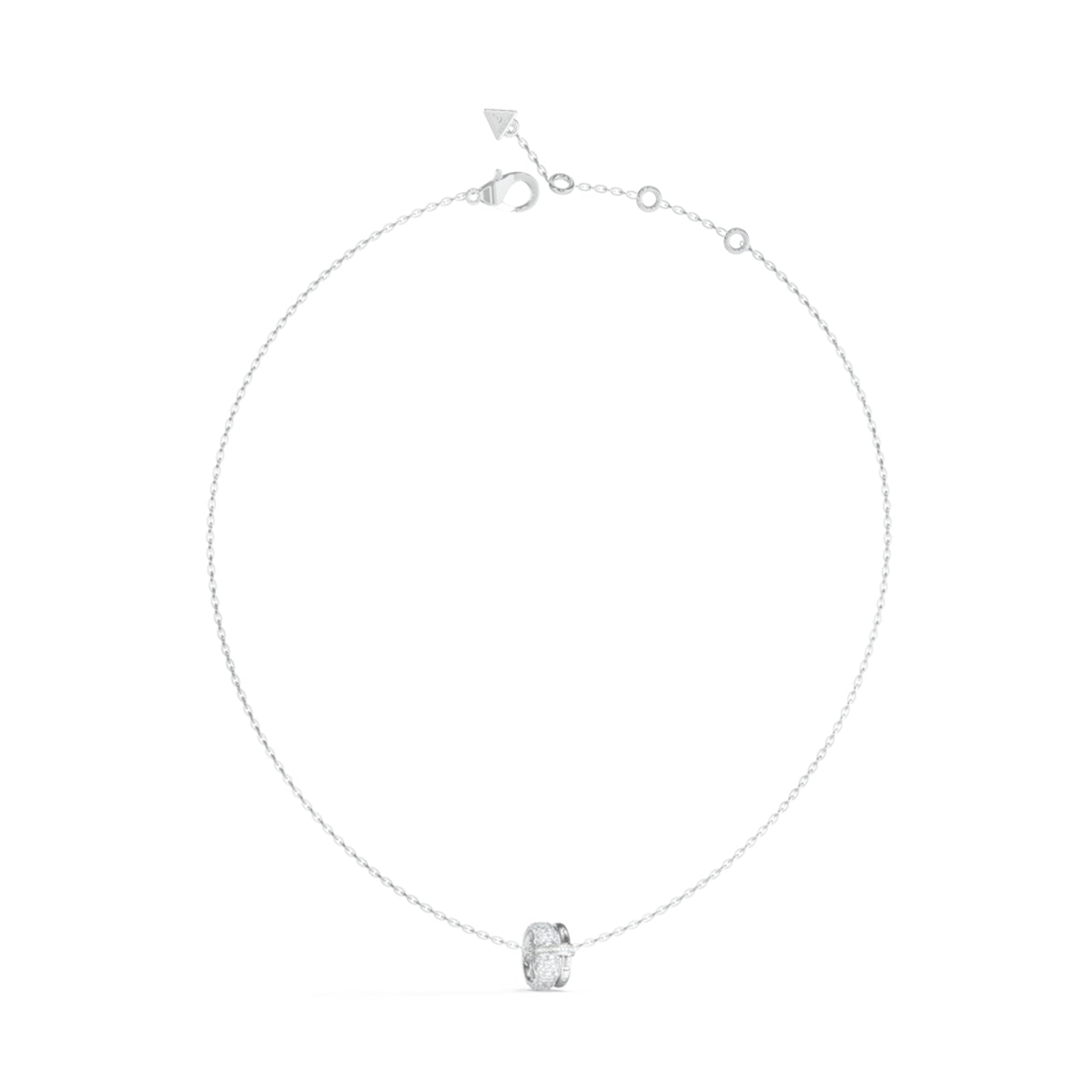Elegant GUESS JEWELS JEWELRY Mod. JUBN05195JWRHT-U silver necklace with pendant displayed against a white background.
