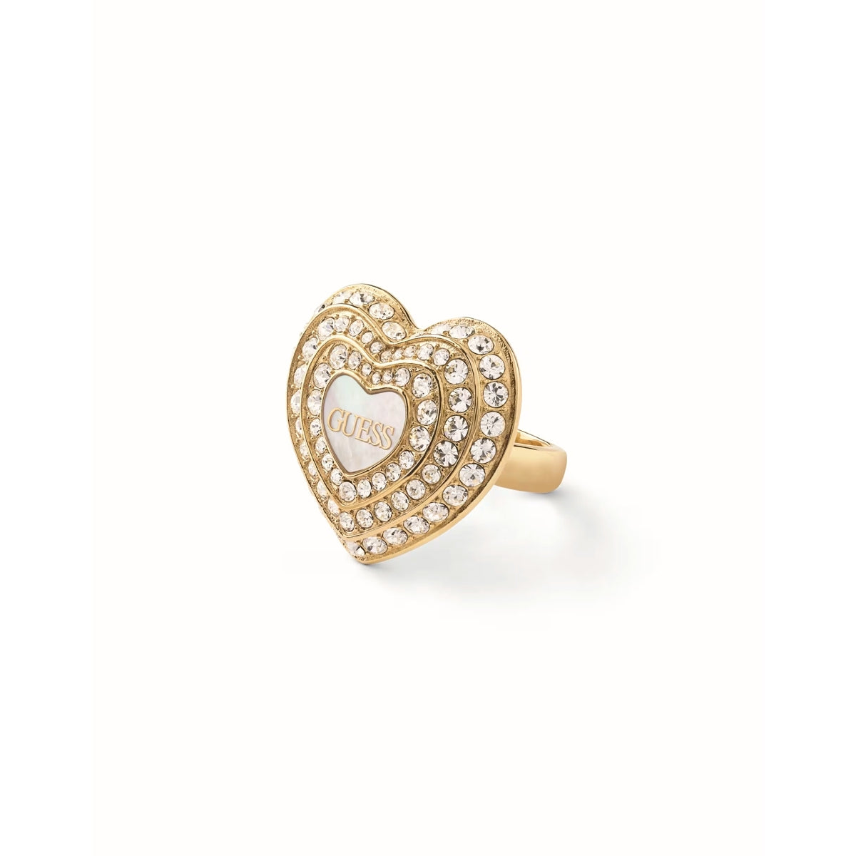 Alt Tag: Heart-shaped ring with crystals, GUESS JEWELS JEWELRY Mod. JUBR04016JWYGWH56