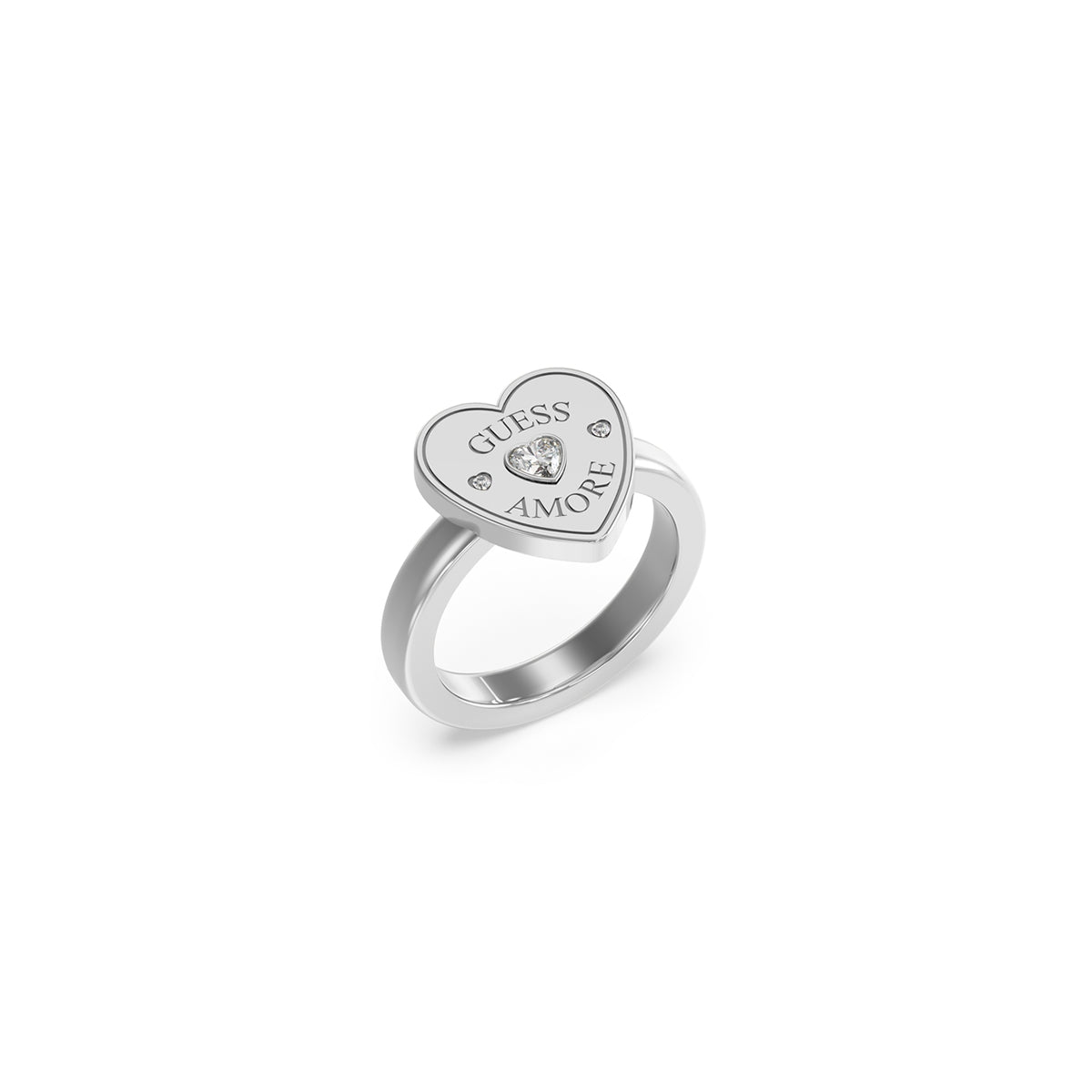 GUESS JEWELS JEWELRY Mod. JUBR05059JWRH54 silver heart ring with sparkling accents