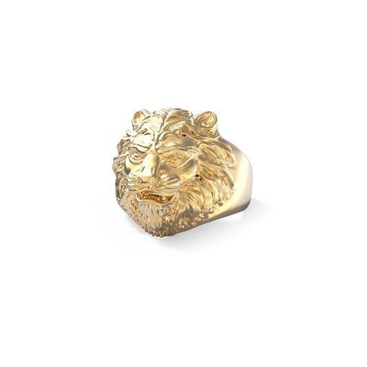 Lion head gold ring from GUESS JEWELS JEWELRY Mod. JUMR01307JWYG64, featuring intricate design and luxurious appeal.