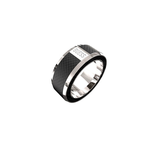 GUESS JEWELS JEWELRY Mod. JUMR04048JWSTBK62 black and silver ring with logo