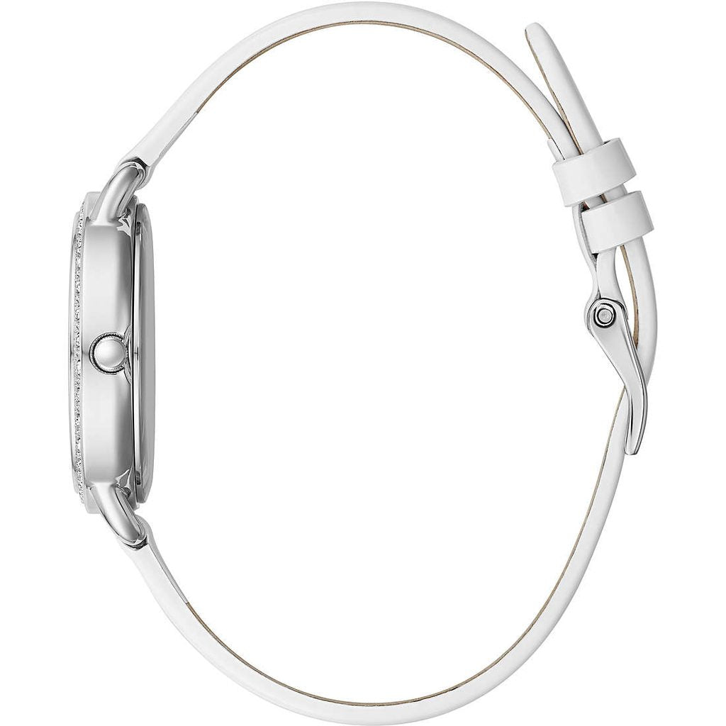 Side view of GUESS Mod. GW0099L1 silver 925° quartz analog water-resistant watch with mineral dial and 30 mm case.