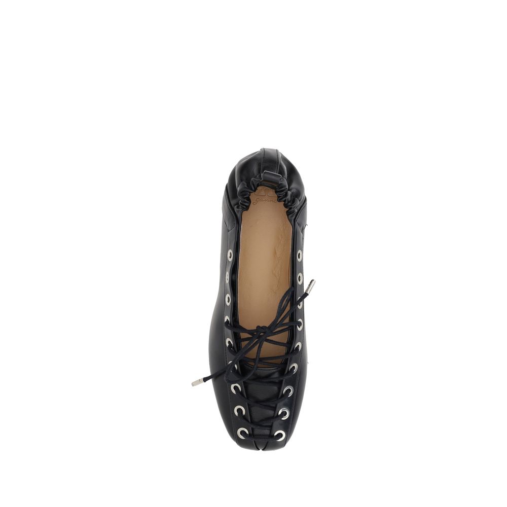 Ganni Black Polyester Ballet Flats