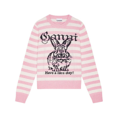 Ganni Striped Graphic Wool Bunny Jumper Topwear
