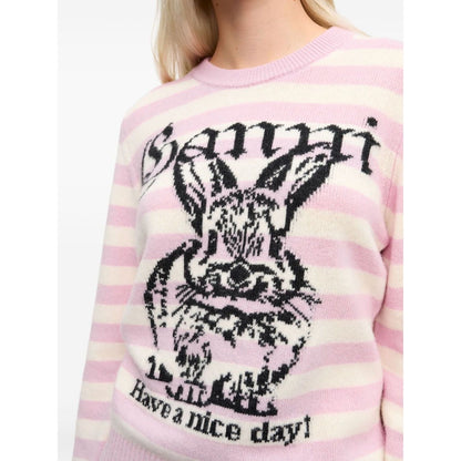Ganni Striped Graphic Wool Bunny Jumper Topwear